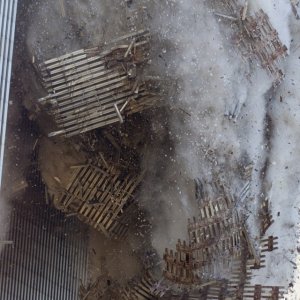 Falling sections of WTC with mannequins attached